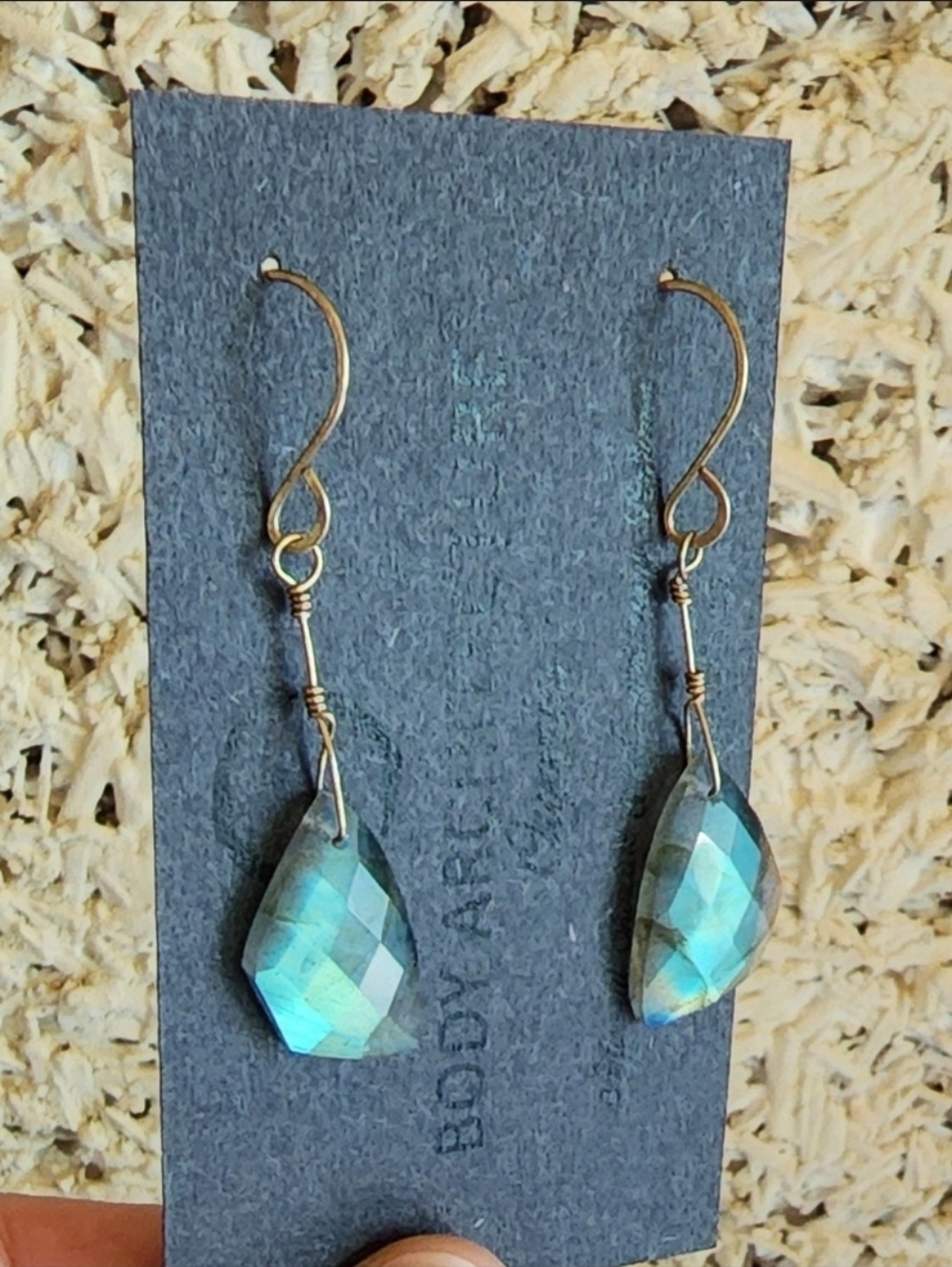 Earrings long labradorite blue green yellow rainbow fire faceted Sterling Silver